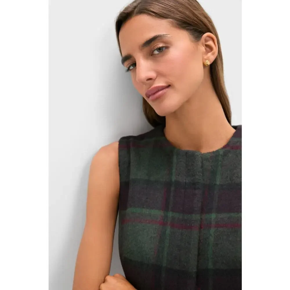 Tuckernuck Forest Plaid Wool Rhoda Midi Dress Sleeveless Classic Fall Winter - Picture 2 of 16